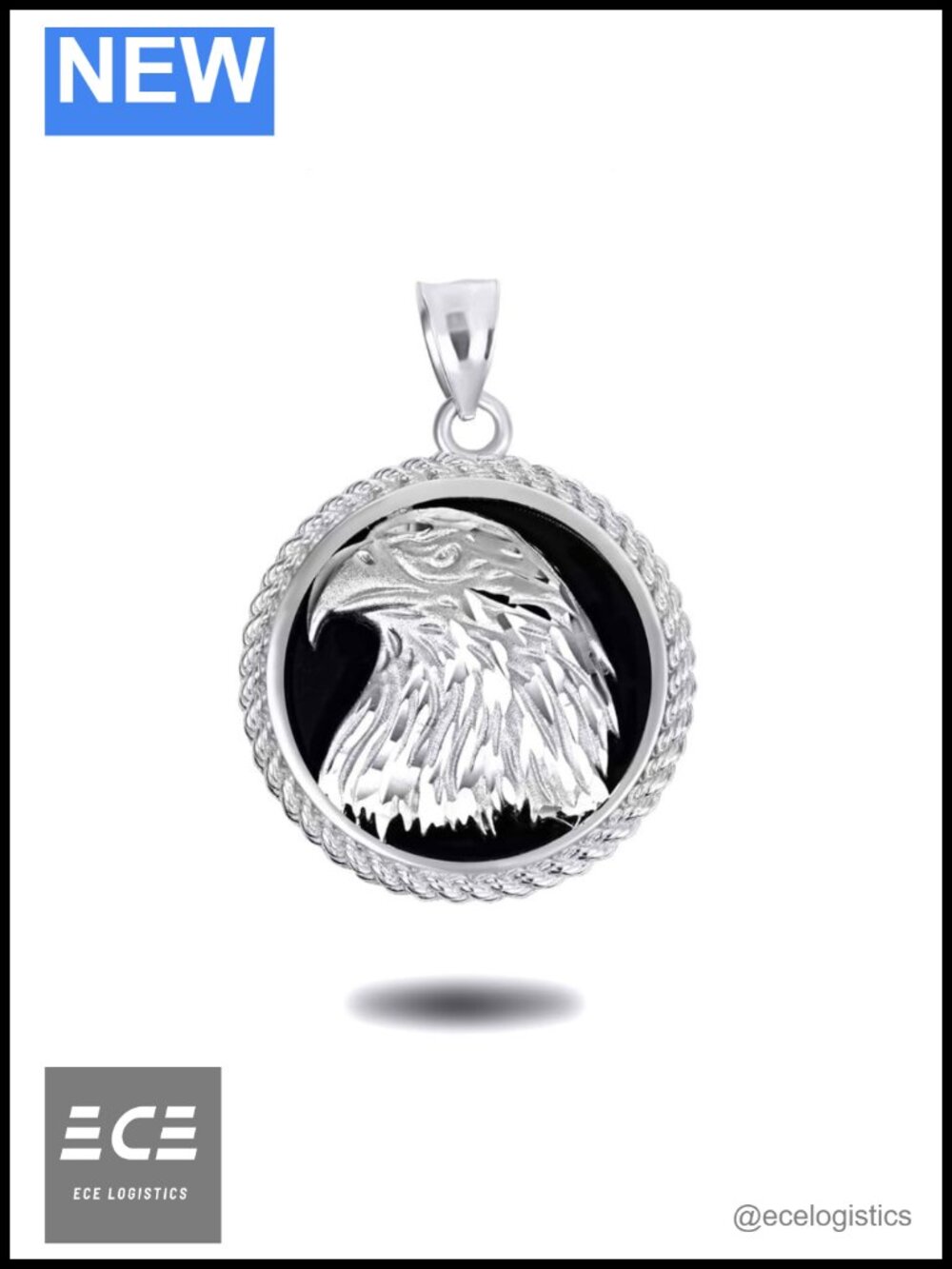 925 Sterling Silver Eagle Head Pendant 1.3" Black Onyx Unisex